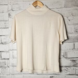 Wardrobe Essentials Petite Cream Mock Turtleneck Short Sleeve Sweater L